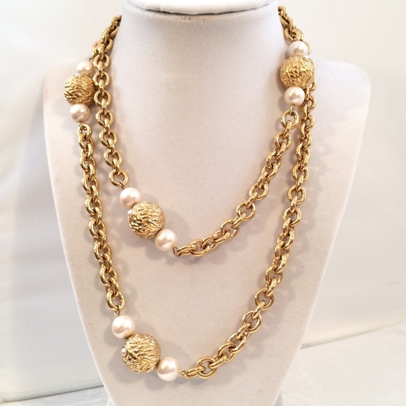 Vintage Gold Link Pearl Necklace⭐️⭐️⭐️