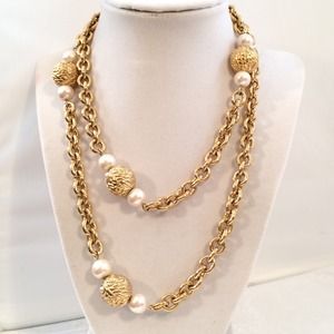 Vintage Gold Link Pearl Necklace⭐️⭐️⭐️