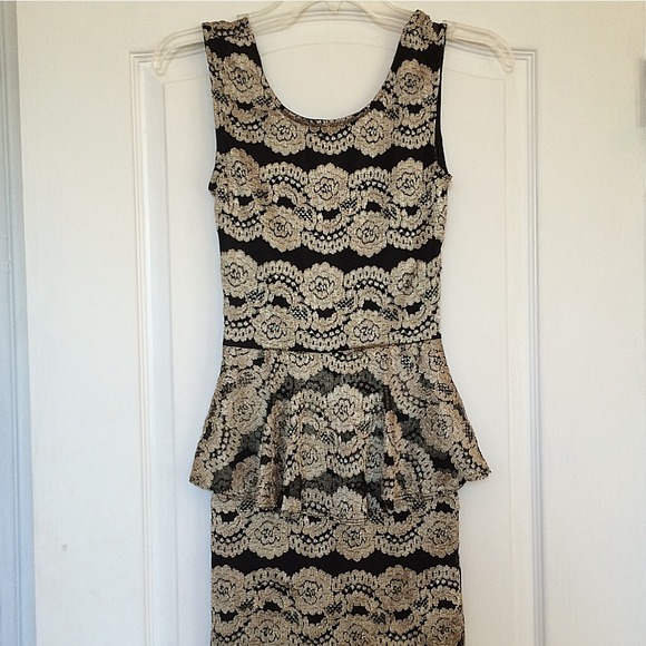 Gold and black peplum dress