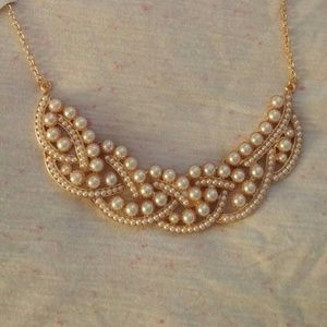 Faux pearl gold tone necklace