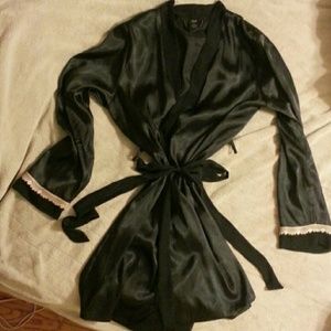 Sexy black silk robe