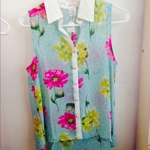 Floral sheer button up