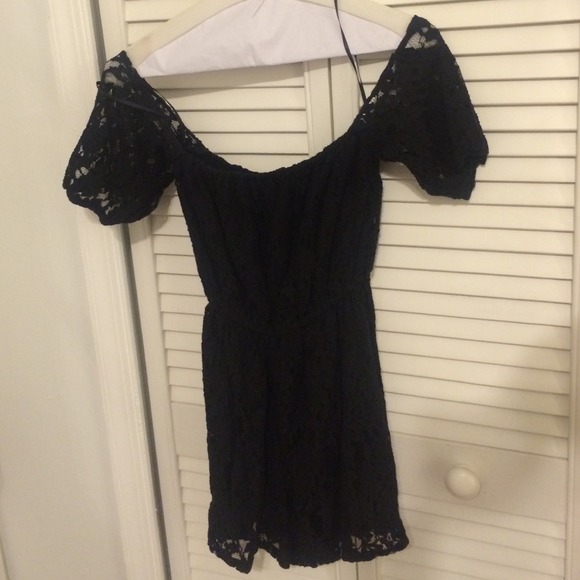 LF black lace off the shoulder romper