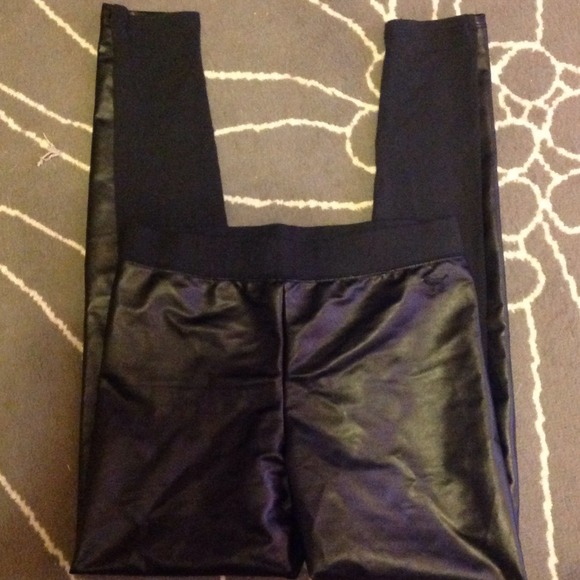 Pink Faux leather panel leggings