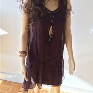 LOLA DRESS, DARK WINE COLOR TRANSPARENT WITH LINEN