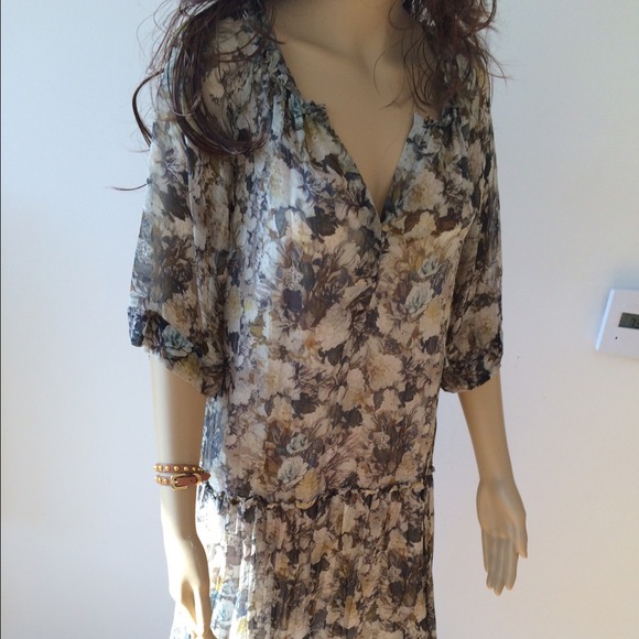 MASSIMO DUTTI FLORAL DRESS TRANSPARENT, SIZE LARGE