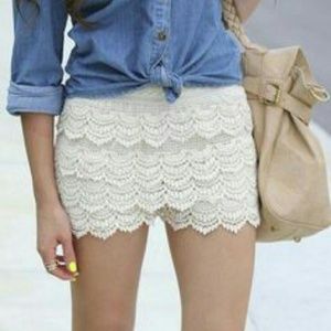 Cream Crochet Shorts
