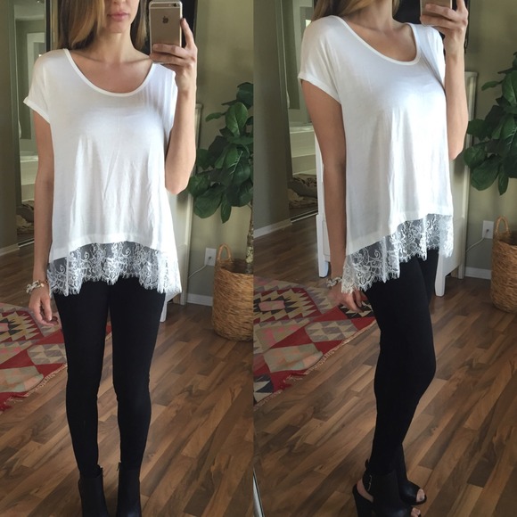 Tops - SOLD White Short Sleeve Top with White Lace