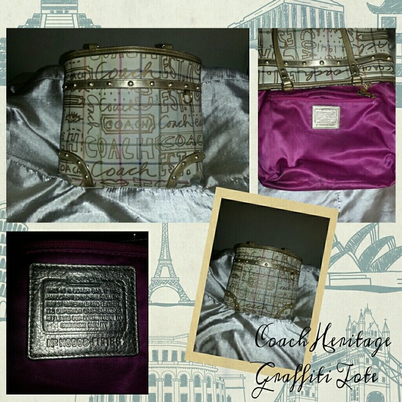 COACH Heritage Stripe Tattoo Graffiti Tote