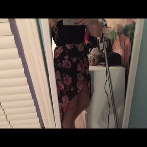 High low flower lace strapless dress