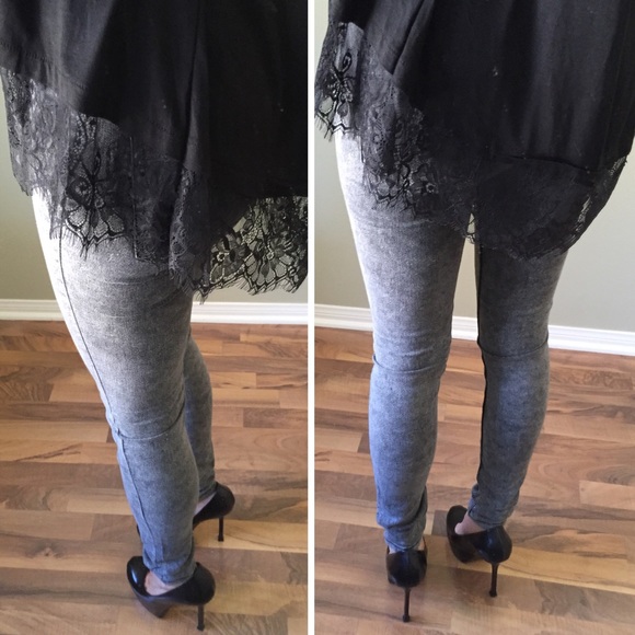 SOLD Black Short Sleeve Top with Lace Trim - Picture 3 of 4