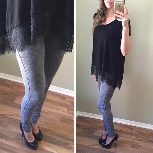 SOLD Black Short Sleeve Top with Lace Trim - Picture 4 of 4