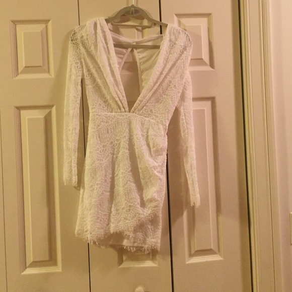 White lace open back dress