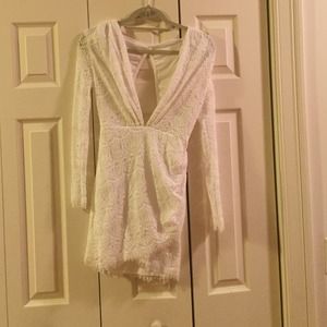White lace open back dress