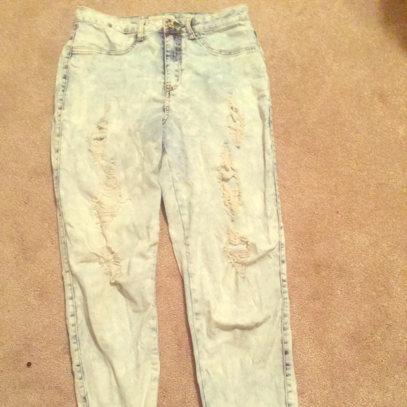 High waisted acid wash pants