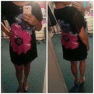 Black Flower Print Dress