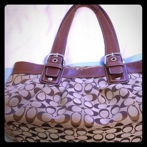 Canvas two strips hand bag