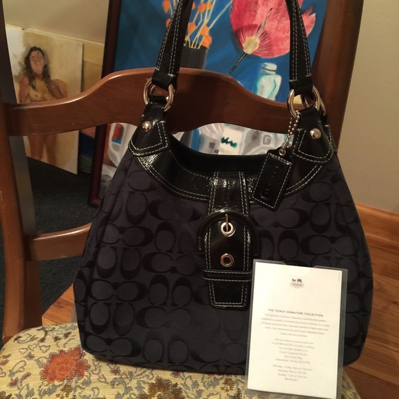 Coach signature collection handbag w/ leather trim - Picture 4 of 6