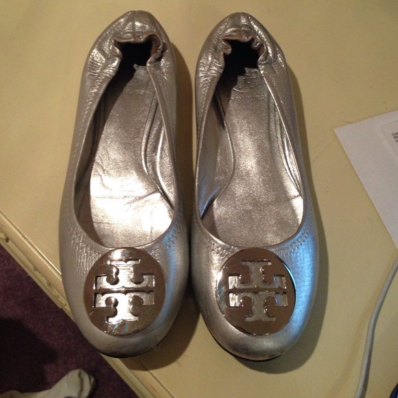 Silver Tory Burch ballet flats