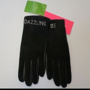 Be Dazzling Black Leather Suede Gloves Kate Spade