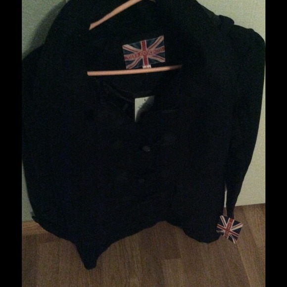 Brand new black wool coat with hood size L