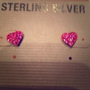 Pink sterling silver heart earrings