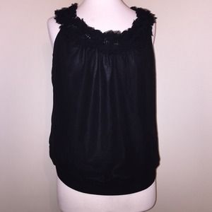 NWT Sheer Black Blouse with Flower Detail NWT Sheer Black Blouse with Flower Detail
