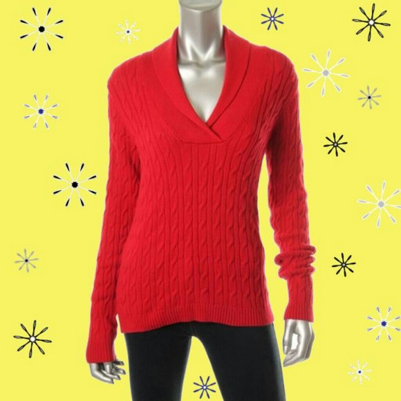 Charter Club Red Cable Knit Ribbed Sweater