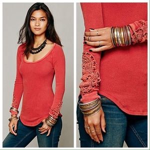 Free people thermal w/ lace cuffs