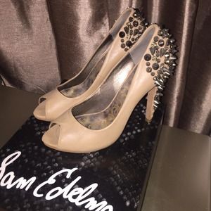 Sam Edelman spiked nude peep toe heels