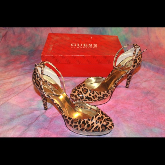 New Guess Danella Gold Mirror Heel Leopard Peep Toe Platform Heels Pumps 9 - Picture 5 of 6