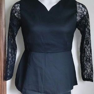 Black Peplum Top With Lace Sleeves