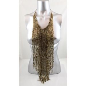 NEW GOLD BROWN BOHO BEAD FRINGE STATEMENT NECKLACE