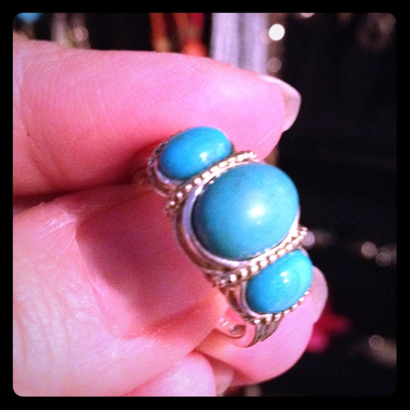 Sterling 925 turquoise ring with gold sz 7