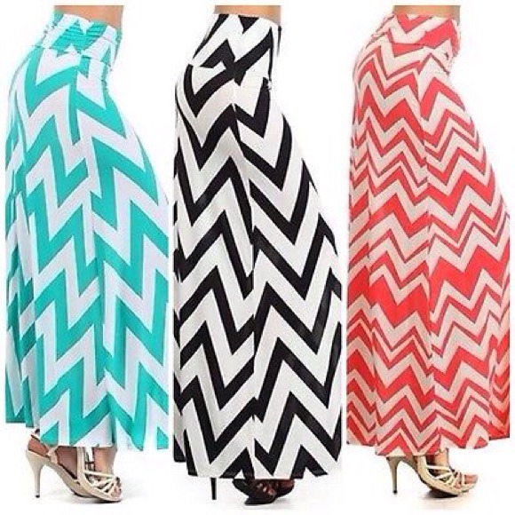 Coral/Mint/Black Chevron Full Length Maxi Skirt - Picture 2 of 2