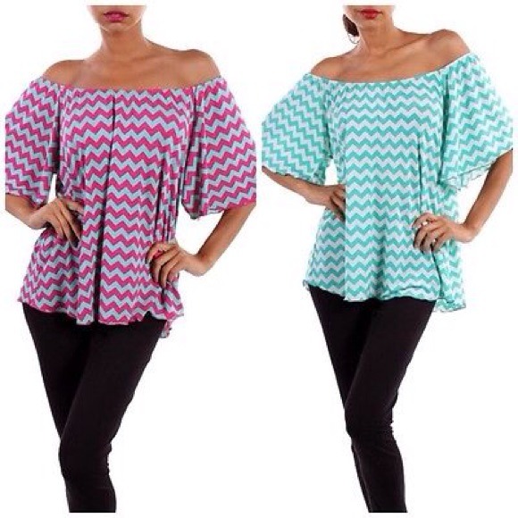 💗 Mint or Fuchsia White Chevron Hi-Low Top Blouse