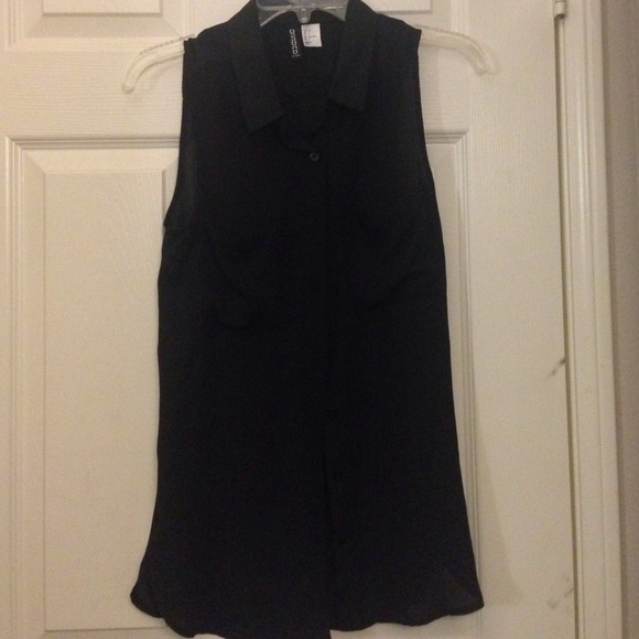 Sheer black collared sleeveless button down