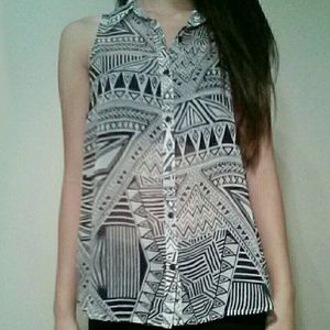 Sheer Tribal button down sleeveless top