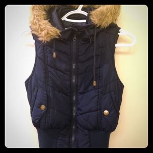 Navy Vest with Removable Faux Fur Hood