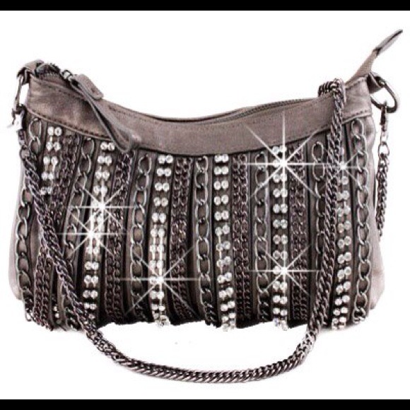 Handbags - Metallic Pewter Steampunk Chain Mail Purse Crystal