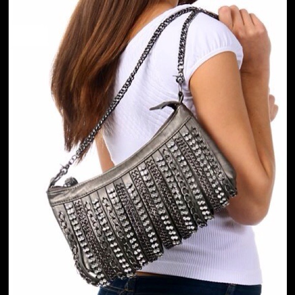 Metallic Pewter Steampunk Chain Mail Purse Crystal - Picture 2 of 4