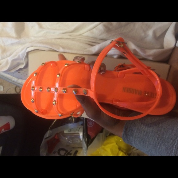 Orange Steve Madden gel sandals