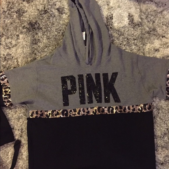 PINK LEOPARD BLING PULLOVER HOODIE OVERSIZED BNWT