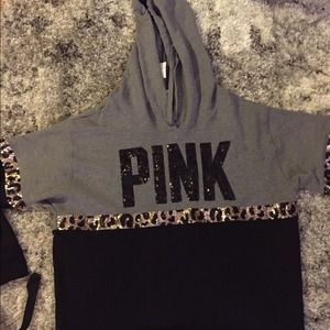 PINK LEOPARD BLING PULLOVER HOODIE OVERSIZED BNWT