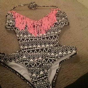 Black and white tribal print monokini