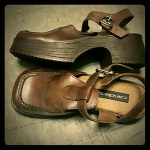 Brown leather, strap, closed toe sandal
