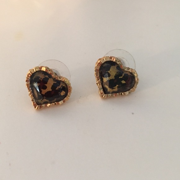 Betsy Johnson heart leopard earrings