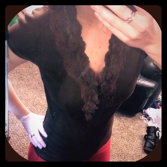 Dark brown casual or dress top with v neck