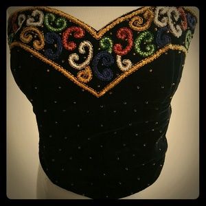 Black Velvet. Strapless Beaded short top