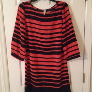 Orange and navy 3/4 sleeve shift dress--NEVER WORN
